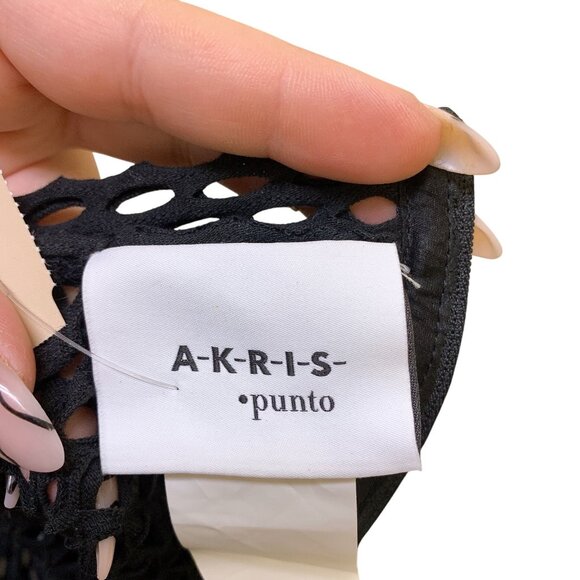 Akris Punto Black Crop Mesh Crochet Short Sleeve Mock Neck Top 6 - Picture 6 of 6